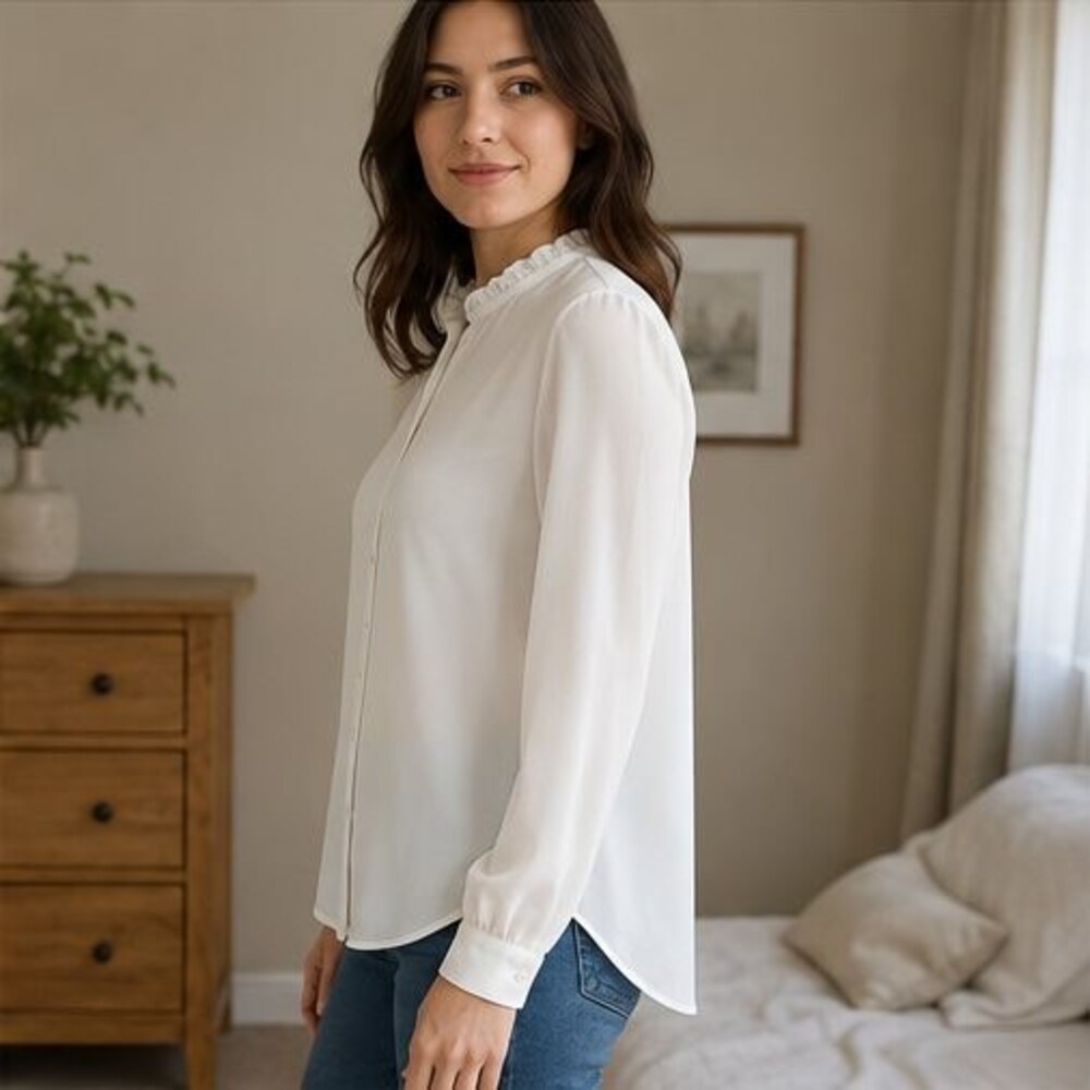 White Ruffle Collar Blouse - Picture 3 of 6